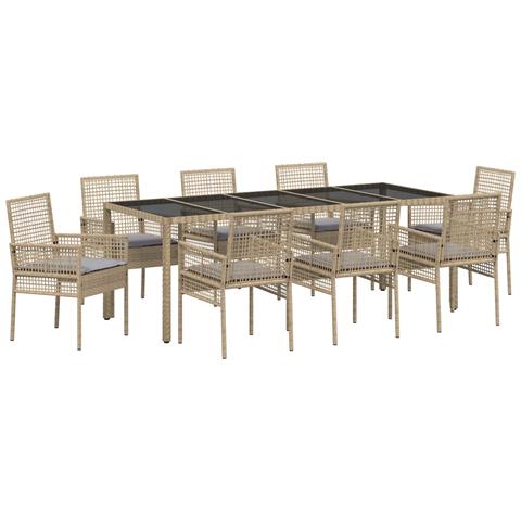 Set da Pranzo da Giardino in 9 Pezzi Rattan Poliestere Beige - Foto 1