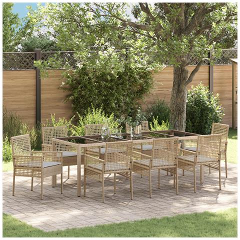 Set da Pranzo da Giardino in 9 Pezzi Rattan Poliestere Beige - Foto 2