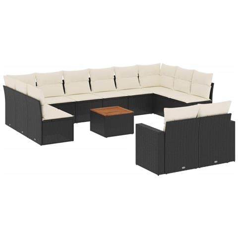 Set Divani da Giardino 13pz con Cuscini Nero in Polyrattan - Foto 1