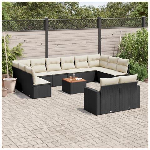 Set Divani da Giardino 13pz con Cuscini Nero in Polyrattan - Foto 2