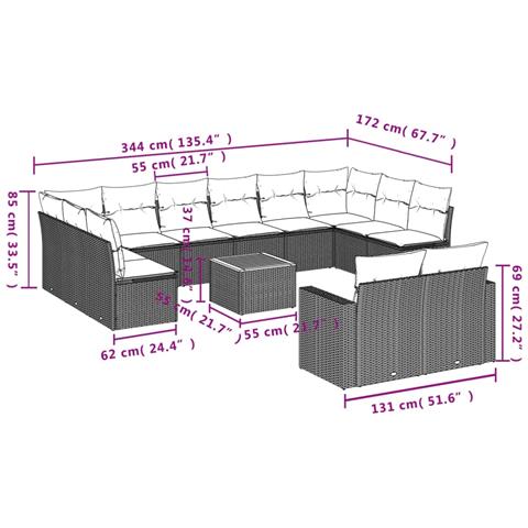 Set Divani da Giardino 13pz con Cuscini Nero in Polyrattan - Foto 3