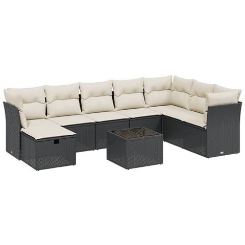 Set Divani da Giardino 9 pz con Cuscini Nero in Polyrattan - Foto 1
