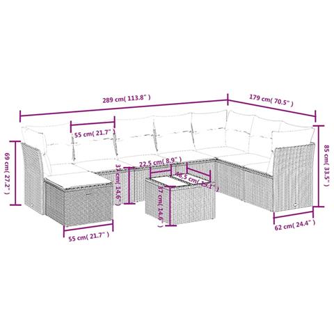 Set Divani da Giardino 9 pz con Cuscini Nero in Polyrattan - Foto 4