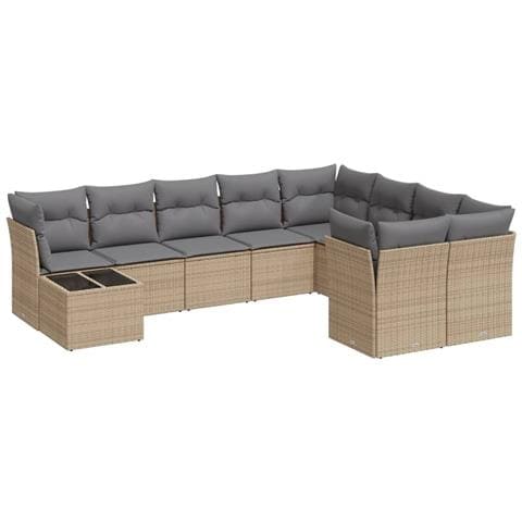 Set Divano da Giardino 10 pz con Cuscini Beige in Polyrattan - Foto 1