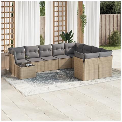 Set Divano da Giardino 10 pz con Cuscini Beige in Polyrattan - Foto 2