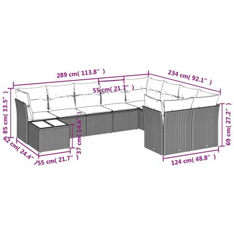 Set Divano da Giardino 10 pz con Cuscini Beige in Polyrattan - Foto 3