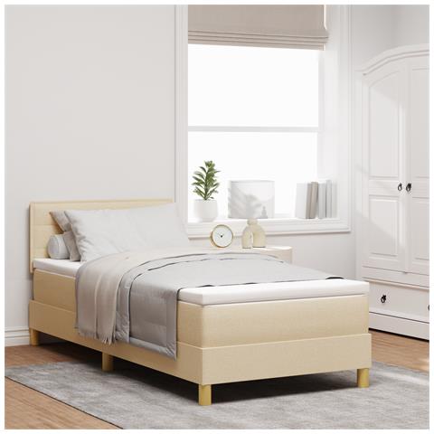 Letto Box Spring con Materasso Panna 100x200 cm Tessuto - Foto 2