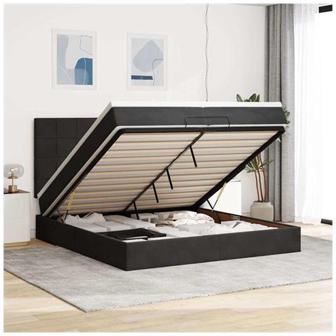 Struttura Letto Pouf con Materassi Nero 200x200 cm Velluto - Foto 2