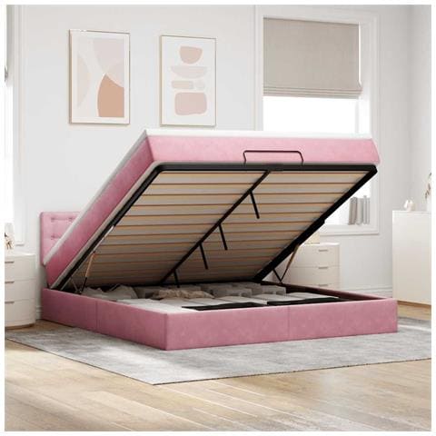Struttura Letto Pouf con Materasso Rosa 160x200 cm in Velluto - Foto 2