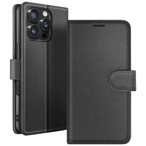 Custodia A Portafoglio Per Iphone 16 Pro Funzione Supporto E Linguetta Magnetica, Nero - Foto 1