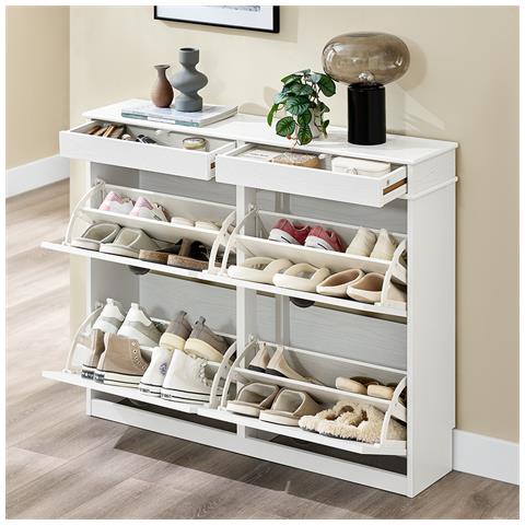 Armadio Portascarpe Con Ante A Ribalta, Effetto Legno Invecchiato Bianco - Foto 7