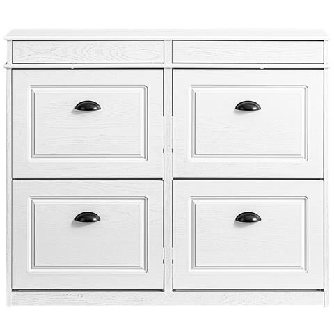 Armadio Portascarpe Con Ante A Ribalta, Effetto Legno Invecchiato Bianco - Foto 1