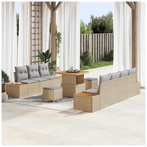 Set Divano da Giardino con cuscino 10 pcs Beige e Grigio Chiaro - Foto 2