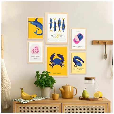 Set Di 6 Stampe Cibo E Nutrizione Frutti Di Mare Natura E Stampe Botaniche Per L'interior Design A3 & A4 Senza Cornice - Foto 5