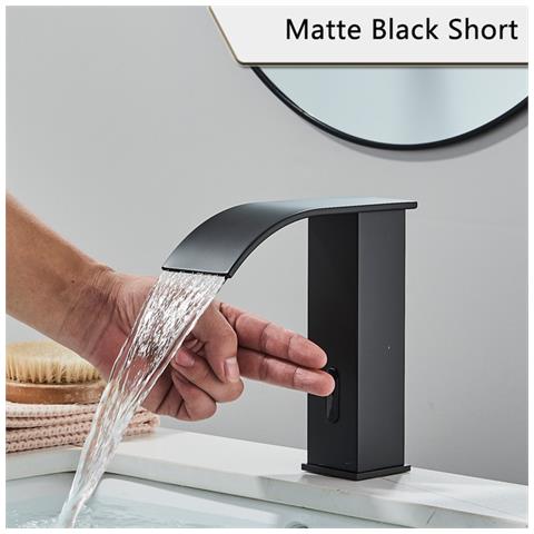 Rubinetto per lavabo da bagno, Blackswan, tipo M183, modello corto nero con bocca a cascata e sensore, misura 15 cm - Foto 2
