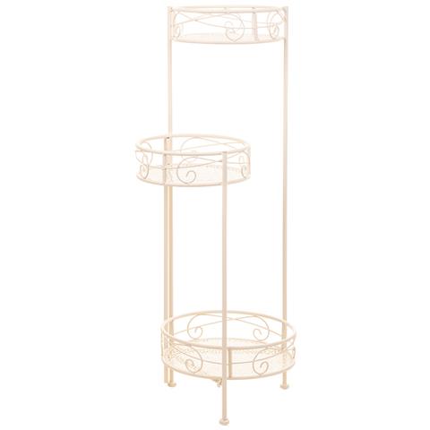 Supporto Per 3 Vasi In Ferro Battuto Bianco 30x25x90 - Foto 1