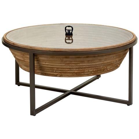 Tavolino In Legno, Metallo E Vetro Brown D102x46 - Foto 1