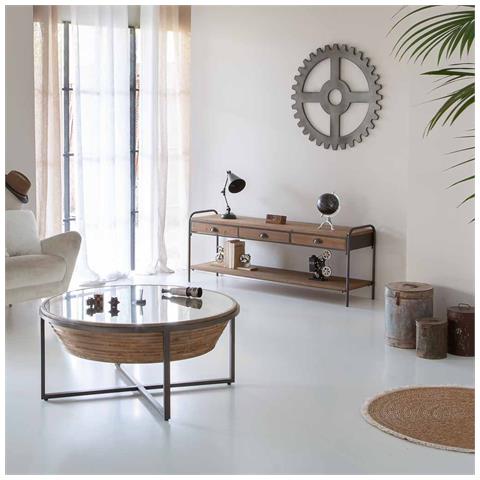 Tavolino In Legno, Metallo E Vetro Brown D102x46 - Foto 2