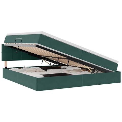 Letto con contenitore e LED Verde Scuro 200 x 200 cm Velluto - Foto 1