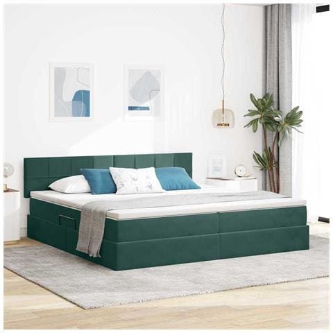 Letto con contenitore e LED Verde Scuro 200 x 200 cm Velluto - Foto 2