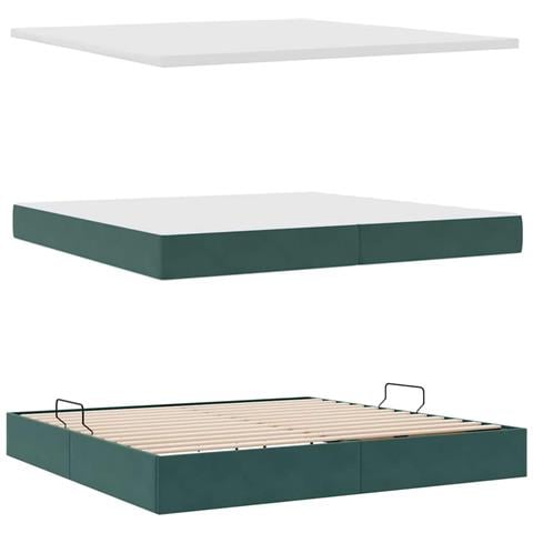 Letto con contenitore e LED Verde Scuro 200 x 200 cm Velluto - Foto 9