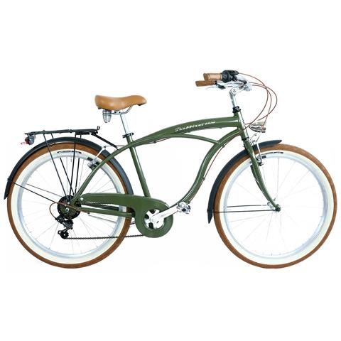 Bici Da Uomo Misura 26 City Bike Bicicletta Cruiser Stile Americano Con Cambio 6v Completa Di Accessori Luci A Led - 46 Verde Oliva - Foto 1