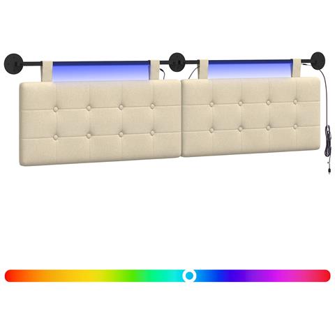 Testiera sospesa Con luce LED Crema Tessuto - Foto 1