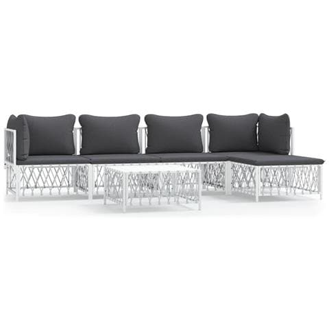 Set Salotto da Giardino 6 pz con Cuscini in Acciaio Bianco - Foto 1