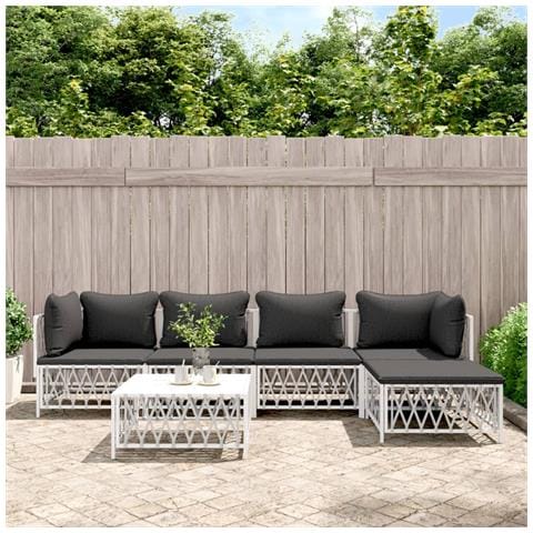 Set Salotto da Giardino 6 pz con Cuscini in Acciaio Bianco - Foto 2