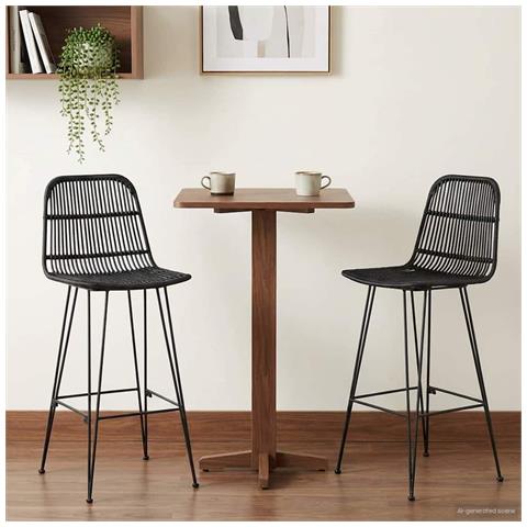 Sgabello da bar 2 pcs Nero 44 x 55 x 109 cm Rattan e acciaio - Foto 2