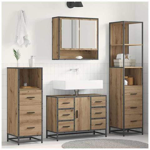 Set di mobili per il bagno con porta 4 pcs Rovere artigianale - Foto 2