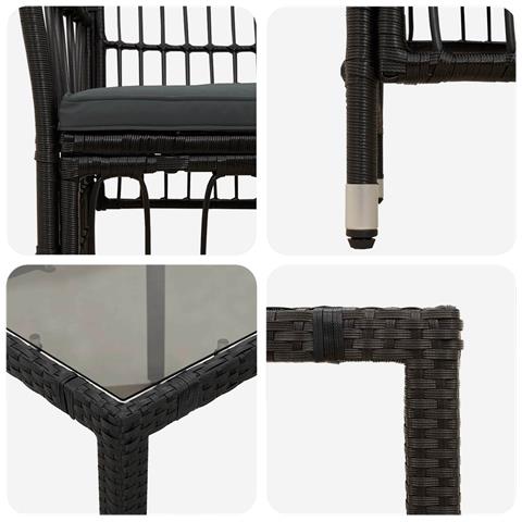Set da pranzo per esterni 7 pz Nero polyrattan - Foto 8