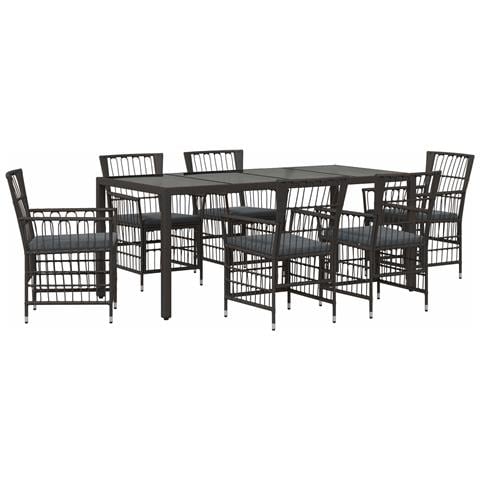 Set da pranzo per esterni 7 pz Nero polyrattan - Foto 1