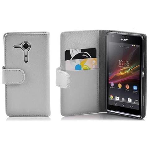 Custodia Compatibile Con Sony Xperia Sp In Magnesio Bianco - Coperchio Protettivo In Ecopelle Testurizzata E Tasca Per Carte Di Credito - Foto 1