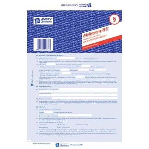 Zweckform Vordruck ""arbeitsvertrag"", A4, Fr Gewerbl. - Fr Den Markt: D - L - A - 25 Stck (2877) - Foto 1