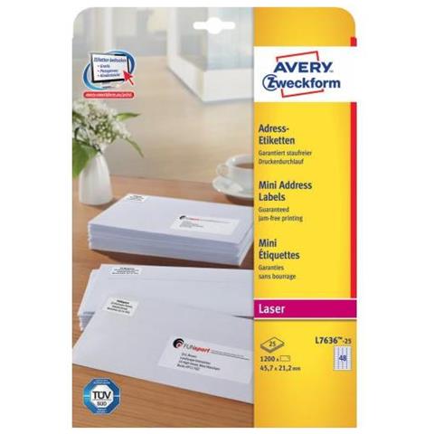 L7636-25, Bianco, Rounded rectangle, 45.7 x 21.2 mm, A4, Carta, Laser - Foto 1