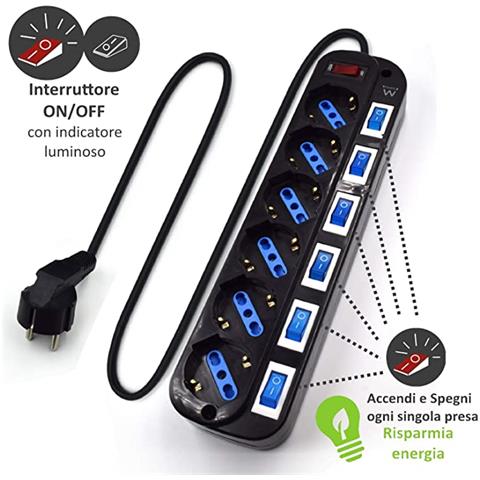 Multipresa 6 Posti Schuko 10/16a Con Protezione Da Sovraccarichi Ew3851 - Foto 2