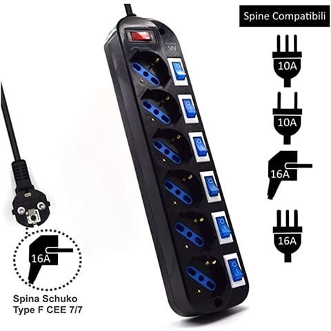 Multipresa 6 Posti Schuko 10/16a Con Protezione Da Sovraccarichi Ew3851 - Foto 1