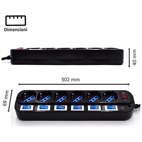 Multipresa 6 Posti Schuko 10/16a Con Protezione Da Sovraccarichi Ew3851 - Foto 3