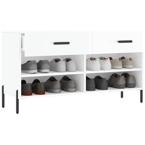 Panca Porta Scarpe Bianco Lucido 102x35x55 Cm Legno Multistrato - Foto 10