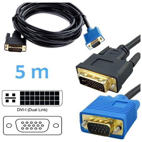 Cavo Video Dvi Maschio To Vga Maschio Computer Monitor Dvi Vga 5m - Foto 1