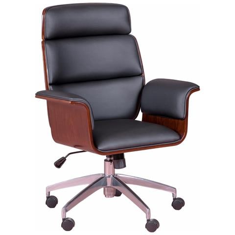 Sedia Da Ufficio Per Dirigenti In Legno Di Noce Scuro E Rivestita In Similpelle - Nordic S - Foto 1