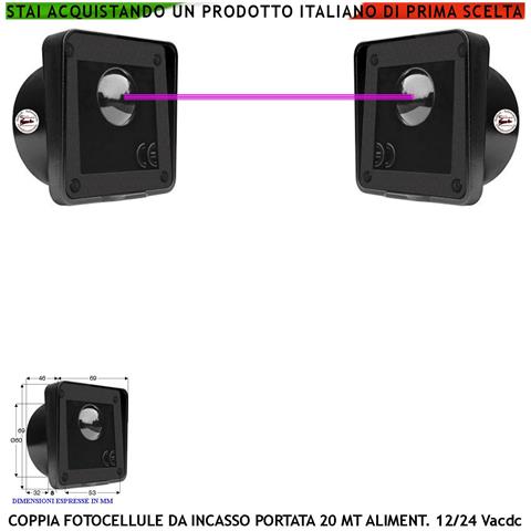 Coppia Fotocellula Da Incasso Controllo Sicurezza Cancello Elettrico Automatico Portata 20 Metri Lineari Montaggio A P - Foto 1