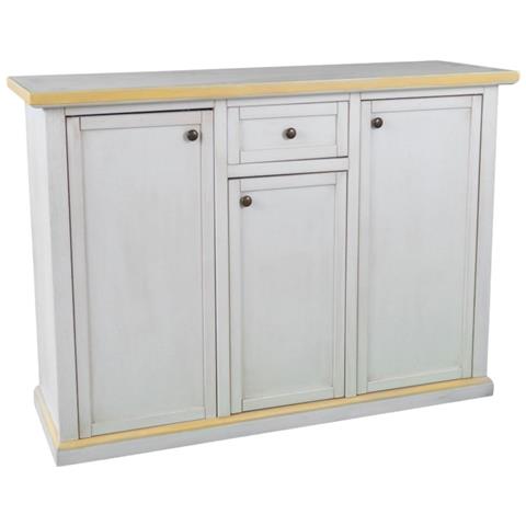 Credenza 3 Porte 1 Cassetto Bianco Anticato Filo Ocra 120x39x85 - Foto 1