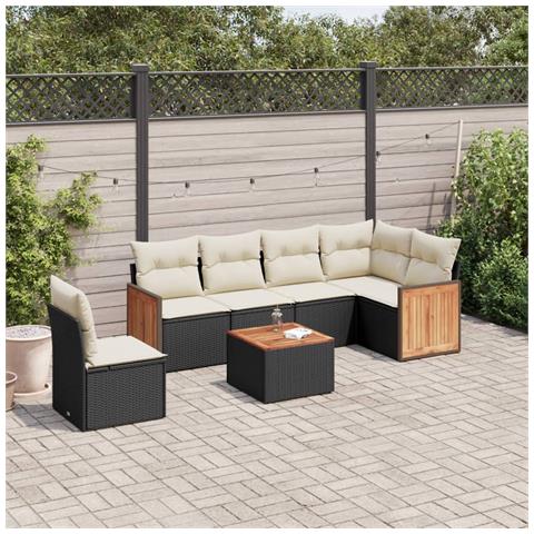Set Divani Da Giardino Con Cuscini 7pz Nero Polyrattan - Foto 1