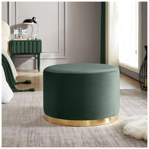 Pouf Charlotte Ii In Velluto Verde Abete E Metallo Dorato - Foto 1