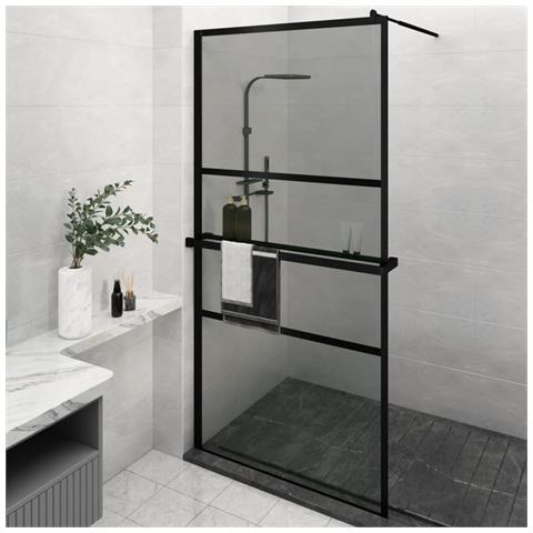Parete Doccia con Mensola Nera 115x195 cm Vetro ESG e Alluminio - Foto 2