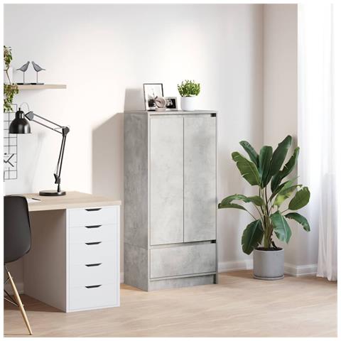 Armadio con Cassetto Grigio Cemento 55,5x34x119,5 cm Truciolato - Foto 1