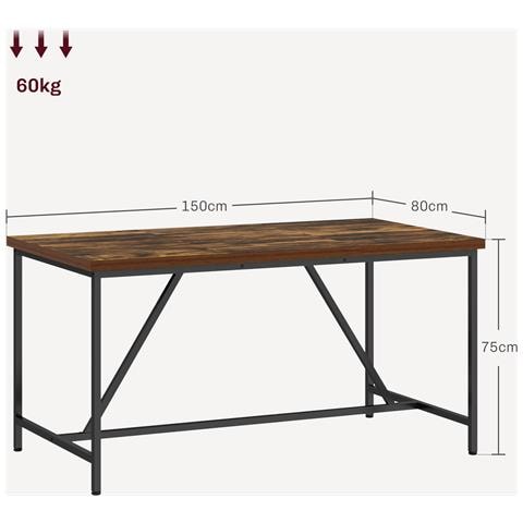Tavolo da Pranzo per 6 Persone Stile Industriale in Legno e Acciaio, 150x80x75 cm, Marrone - Foto 2