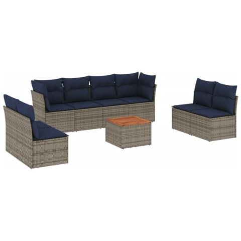 Set Divani Da Giardino 9 Pz Con Cuscini Grigio In Polyrattan - Foto 2